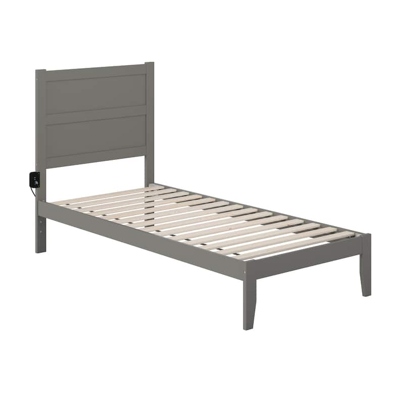 Twin XL Bed Frame Grey Wood Platform Bed Neo-Classical Design