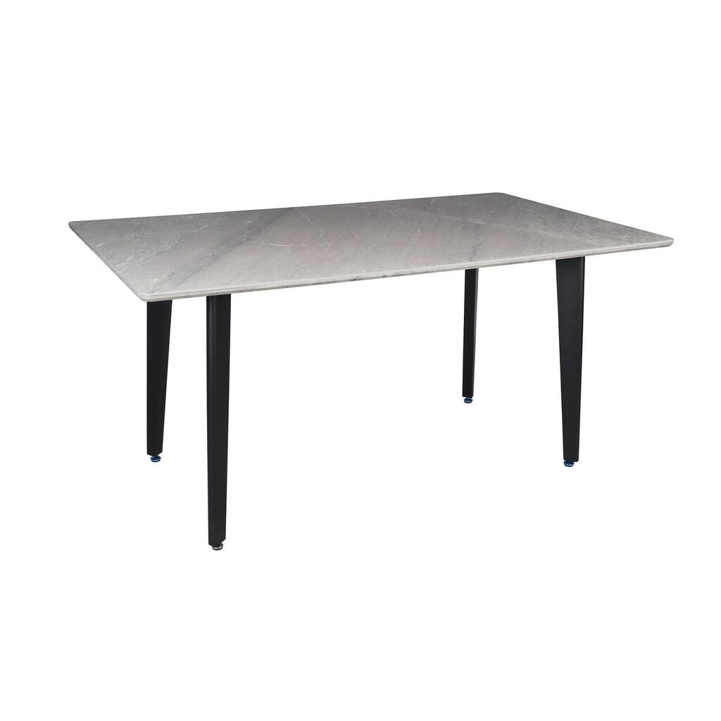 Dining Table with Sintered Stone Top and Metal Black Legs - Grey
