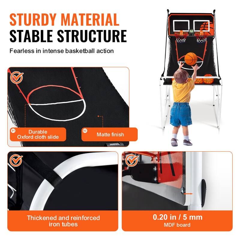 Foldable Basketball Arcade Game, 2 Player Indoor Basketball Game, Home Dual Shot Sport with 8 Game Modes, and Inflation Pump