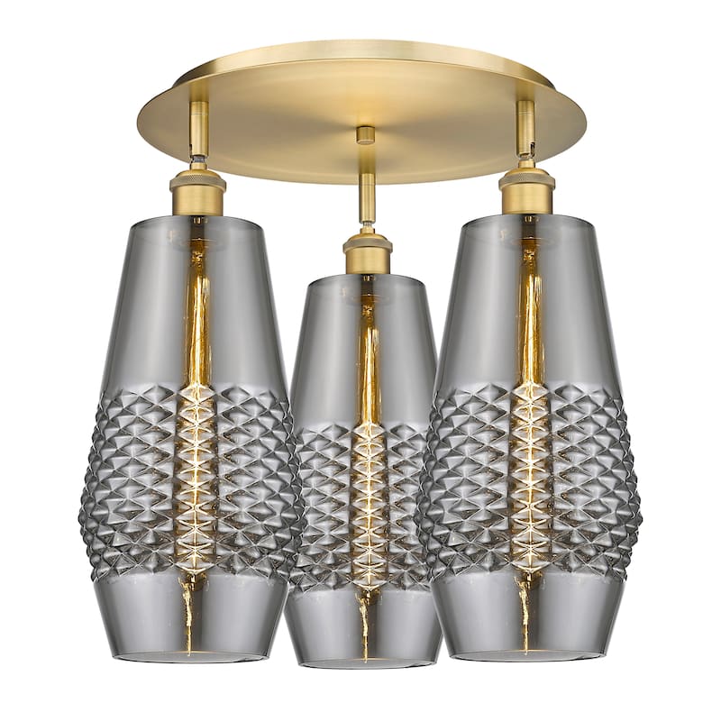 Innovations Lighting Windham - 3 Light 19" Flush Mount - Smoked/Brushed Brass