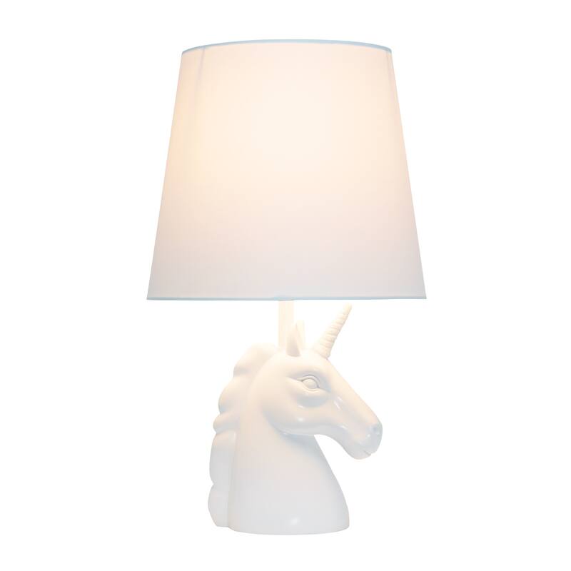 Simple Designs 15.5" Sparkling Glitter Unicorn Table Lamp, White with Blue Glitter, With LED Bulb
