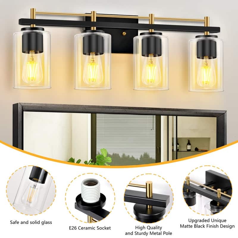 Vintage Matte Black Bathroom Vanity Light Farmhouse Wall Sconce with Cage