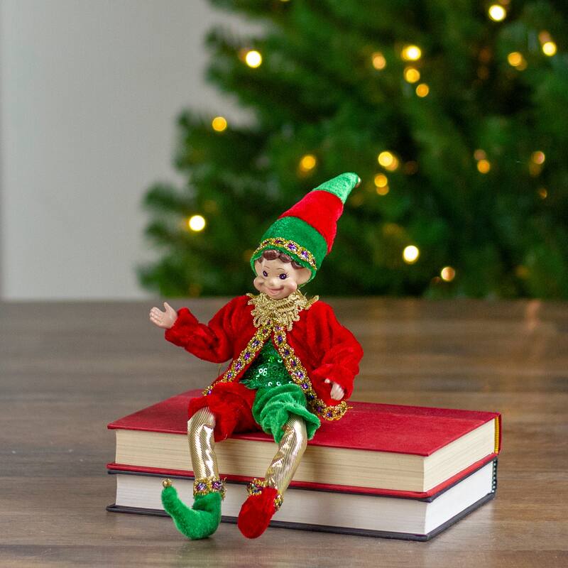 Bendable Elf in a Suit Hanging Christmas Ornament - 12" - Red and Green
