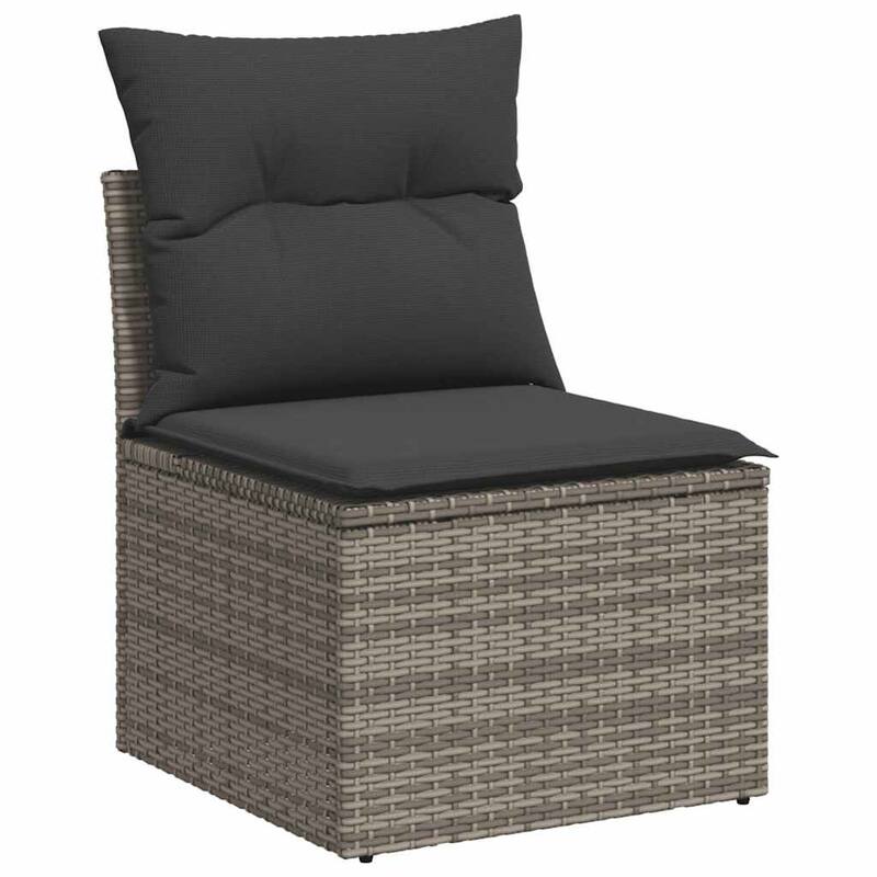 vidaXL Patio Sofa Set with Cushions Modular Sofas 7 Piece Poly Rattan Acacia - 68.1 x 24.4 x 27.2 in
