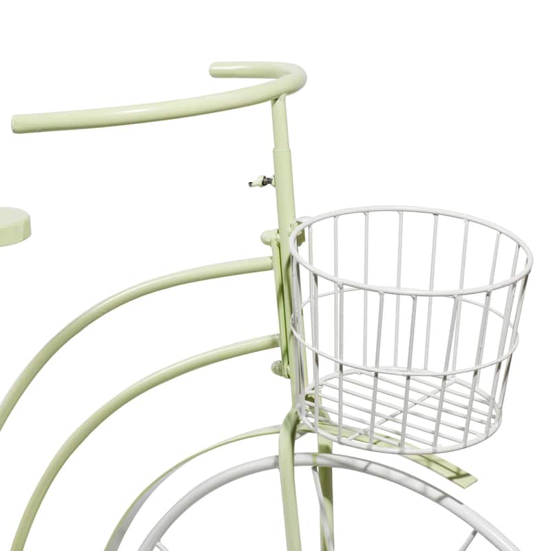 Metal Bike Indoor Outdoor Plantstand with Basket and Saddle Bag Planters - Green - Roche River Decor - 22"W x 63"L x 35"H