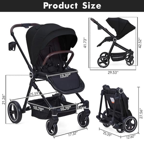 dimension image slide 0 of 2, Foldable Baby Stroller,High Landscape Stroller for Toddlers, Convertible Infant Pram - N/A