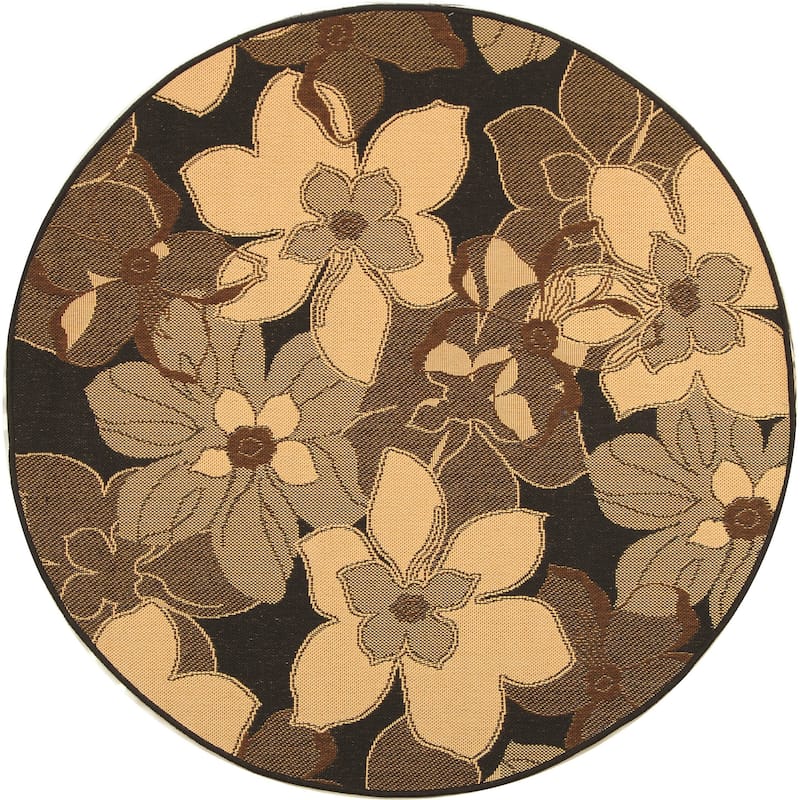 SAFAVIEH Courtyard Habiba Indoor/ Outdoor Waterproof Patio Backyard Rug - 5'3" Round - Black Natural/Brown