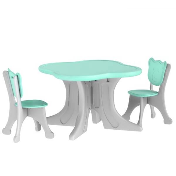 slide 2 of 7, Durable 3-Piece Kids Table and Chair Set, Lightweight Design for Play and Learning, Ages 3+ Light Blue