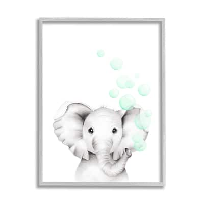 Stupell Cute Cartoon Baby Elephant Zoo Animal Painting,11x14, Design By Artist Studio Q - Grey