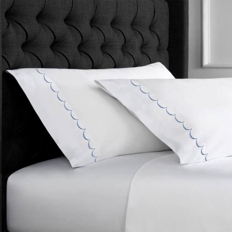 Home Sweet Home Collection 600TC Cotton Scallop Embroidery Pillowcase OR Euro Sham Set