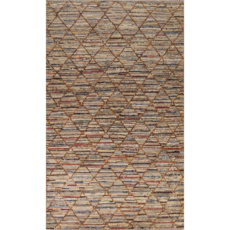 Hand Knotted Oriental 100% Wool Carpet Modern Stripe Multi-Colored Moroccan Area Rug - 9' 9'' X 6' 7''
