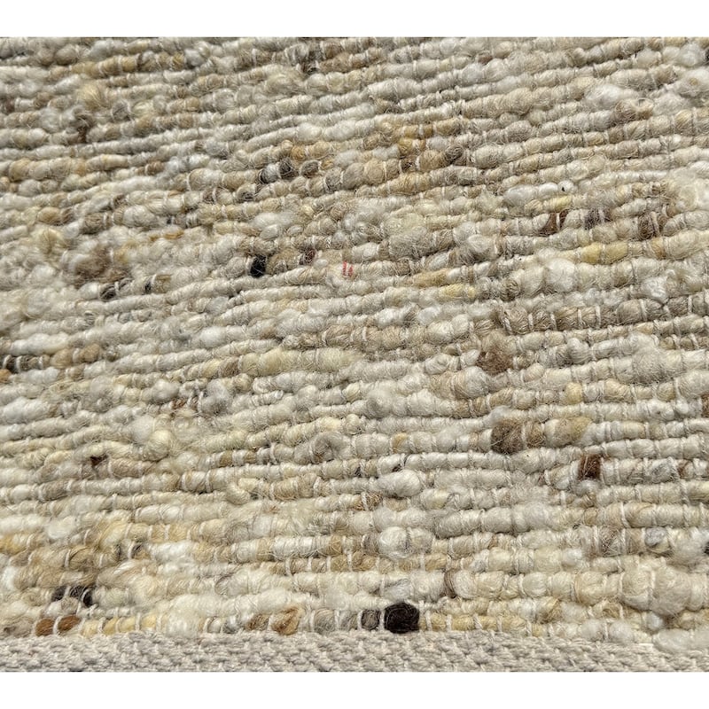 Ivory Beige Wool Handmade Modern Minimal Flatweave Area Rug - 8' x 10'