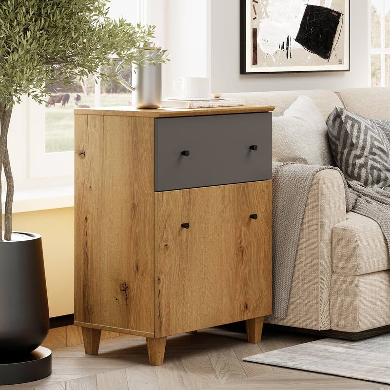 End Table with Drawer and Door for Living Room, 32.4"H