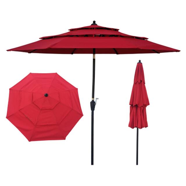 Outdoor 9Ft 3-Tiers Patio Umbrella with Crank and Tilt
