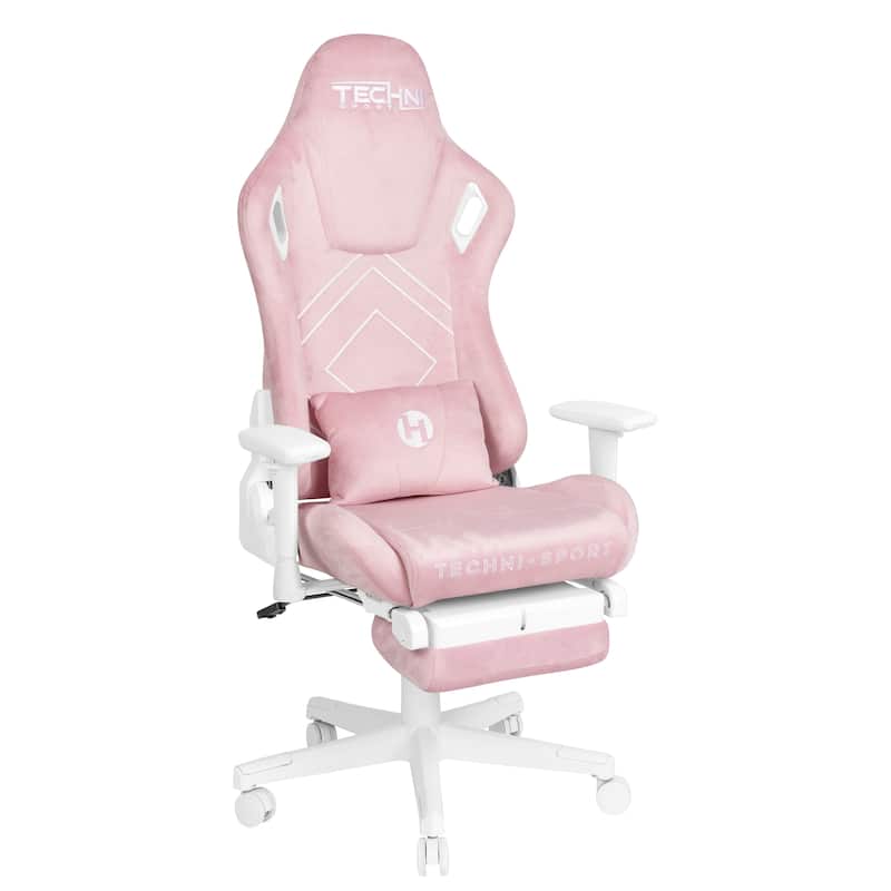 Modern Designs Pink Velvet Gaming Chair With Folding Footrest