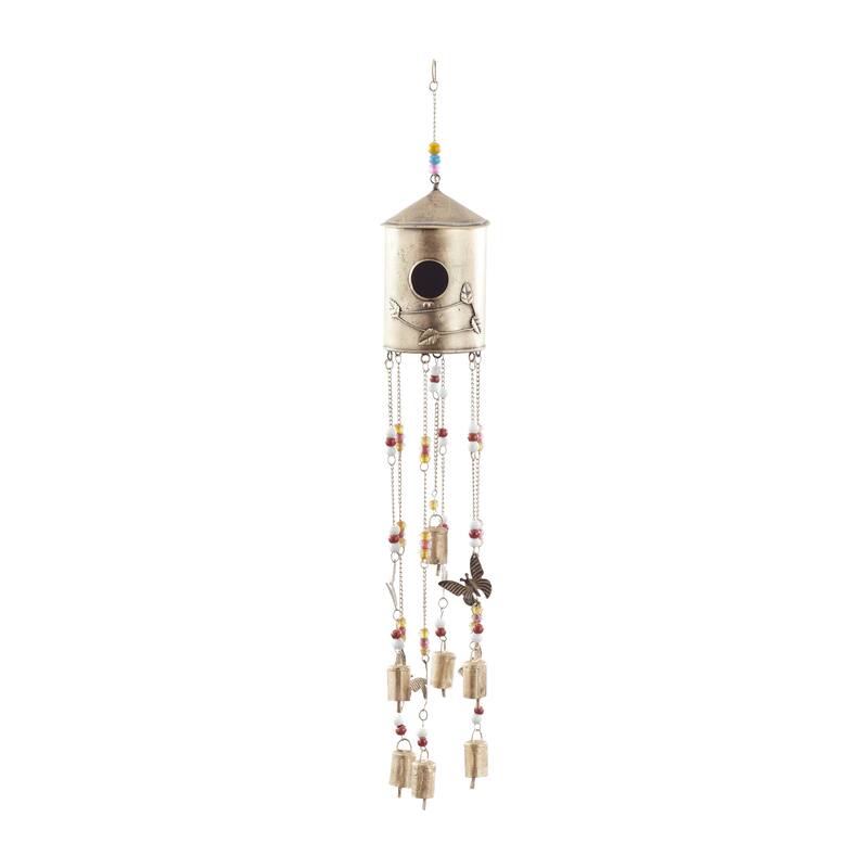 Metal Butterfly Handmade Birdhouse Indoor Outdoor Windchime with Glass Beads and Bells - Bronze - Roche River Decor