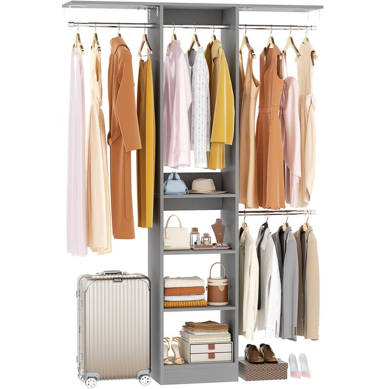 4 FT Closet Organizer with 4 Hanging Rods, Small Closet System with Storage Shelves