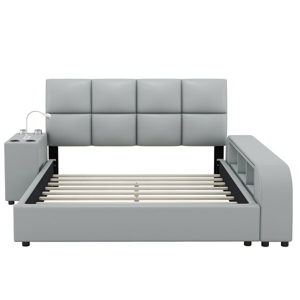 Queen Bed with Nightstand (2 Cup Holders, 2 Speakers, Charging