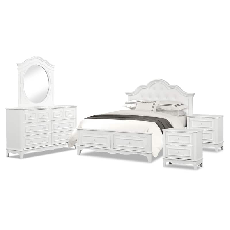 Furniture of America Lindsey Traditional 5-Piece White Platform Bedroom Set with Tufted Headboard