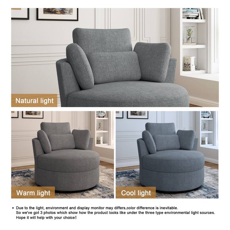 Modern Swivel Barrel Chair, Upholstered Swivel Accent Chair for Living Room