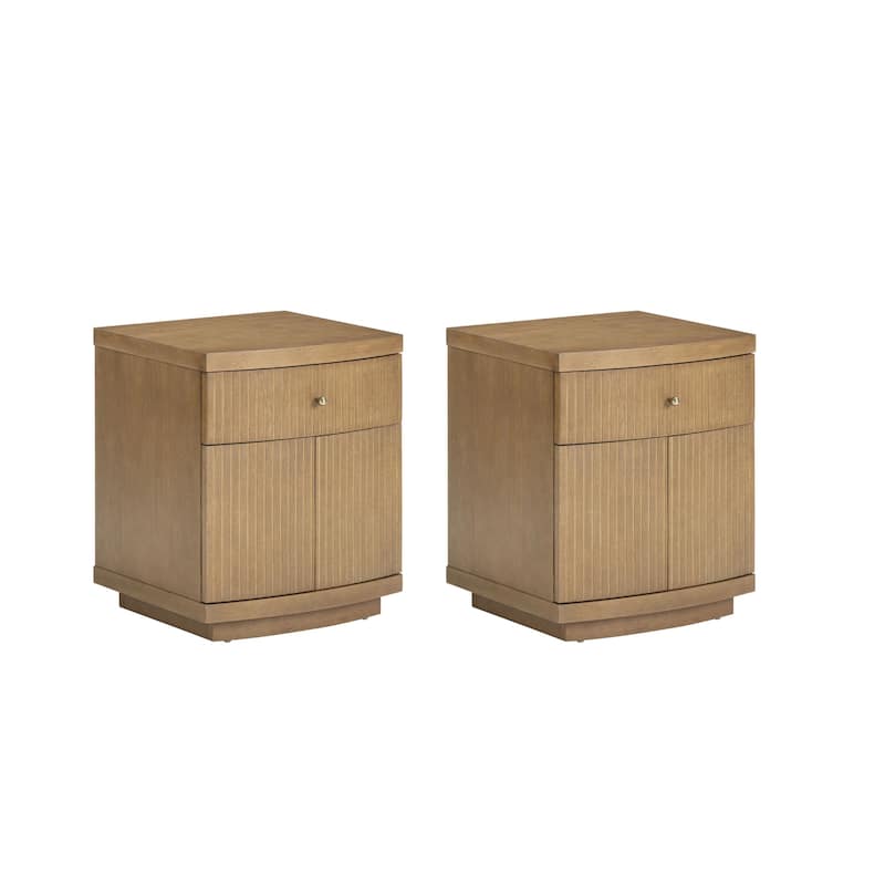 Tambellini Mid Century Modern Nightstand, Solid Wood Bedside Table with Drawer and Cabinet Storage