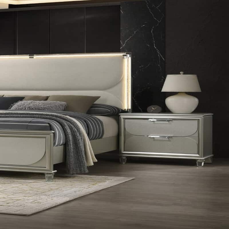 Contemporary Silver 1pc Nightstand Acrylic Handles