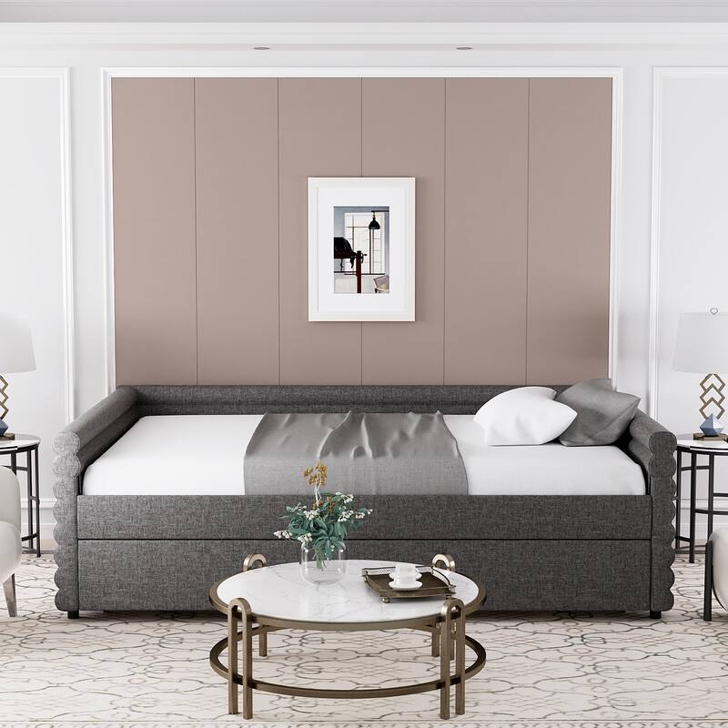 Ouyessir Modern Upholstered Tufted Daybed with Trundle & Drawers