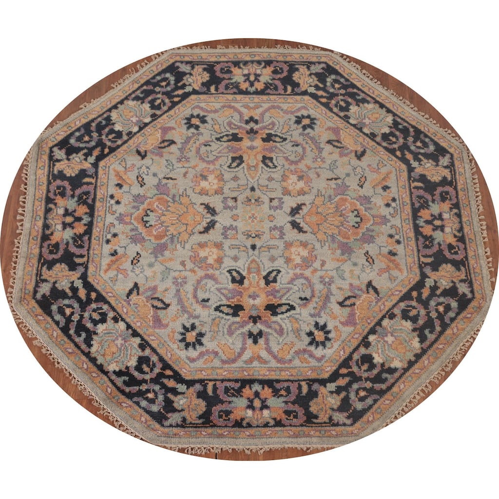 Light Blue Heriz Serapi Octagon Area Rug Wool Carpet - 5'11"x 5'11"