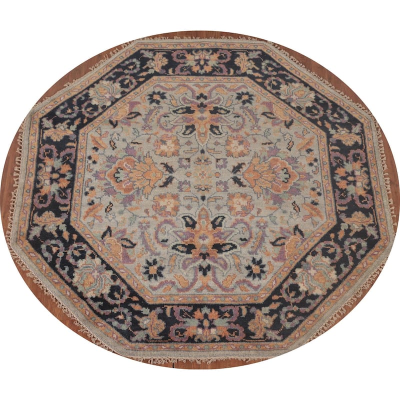 Light Blue Heriz Serapi Octagon Area Rug Wool Carpet - 5'11"x 5'11"