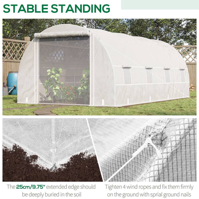 Outsunny 19' x 10' x 7' Walk-In Tunnel Greenhouse Garden Warm House Large Hot House Kit with 8 Roll-up Windows & Roll Up Door
