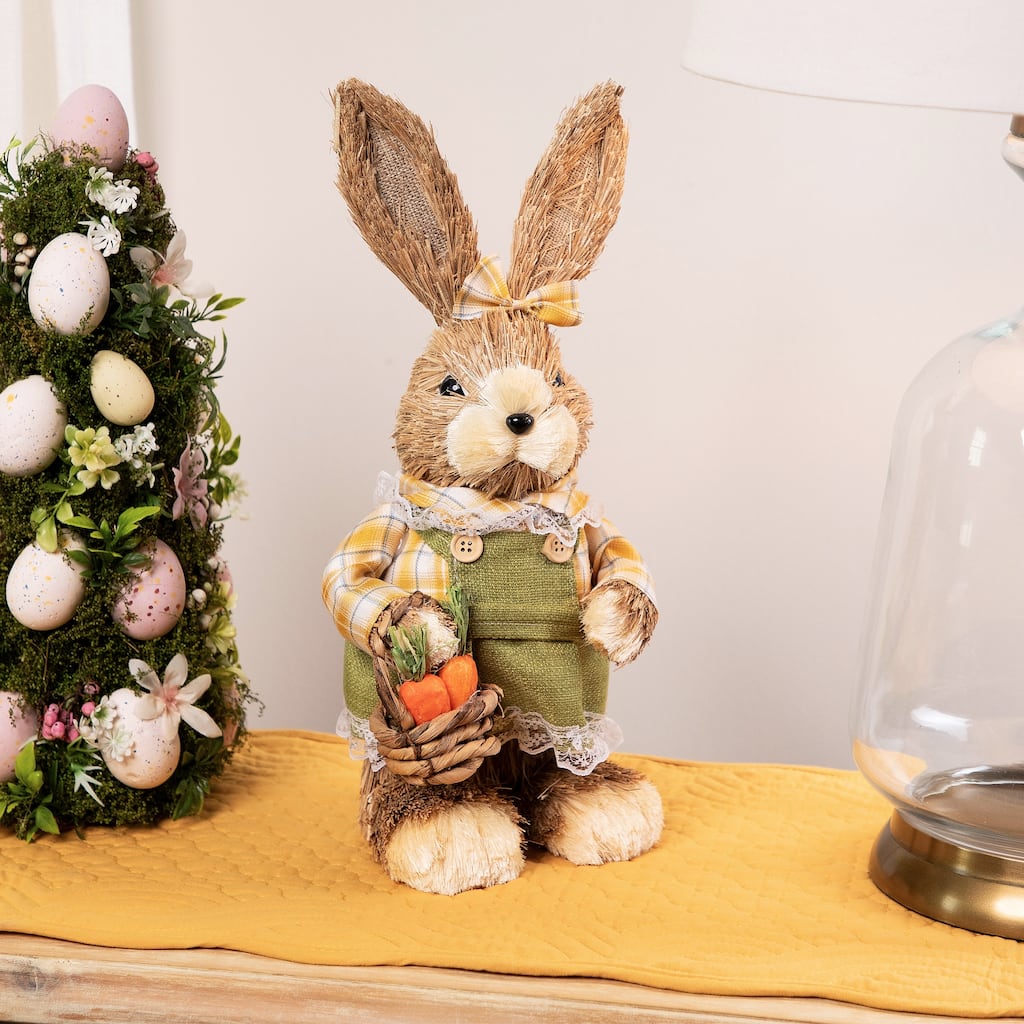 Rustic Girl Rabbit with Easter Basket Figure - 13.75" - Yellow Green