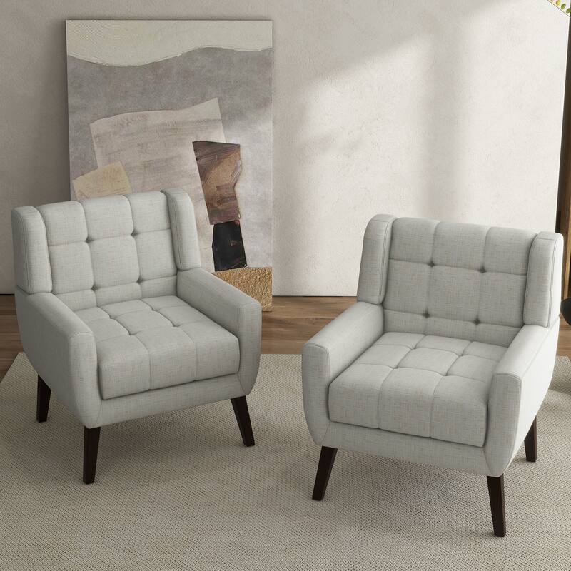 Tufted Wingback Accent Chairs Linen/Faux Leather/Velvet Armchairs Set of 2