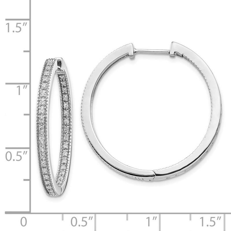 Curata 14k White Gold Polished Diamond In and Out Hinged Hoop Earrings - 28x29mm Wide 2mm Thick