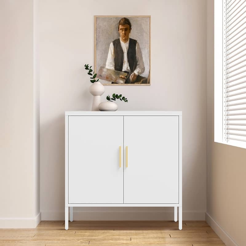 Metal Storage Cabinet with 2 Doors and 2 Adjustable Shelves
