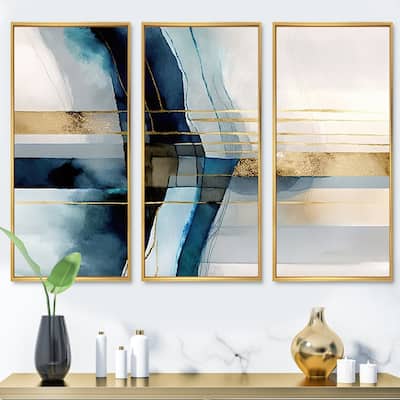 Designart "Abstract Transitional Modern Shapes V" Modern Shapes Transitional Framed Canvas Art Print - 3 Panels