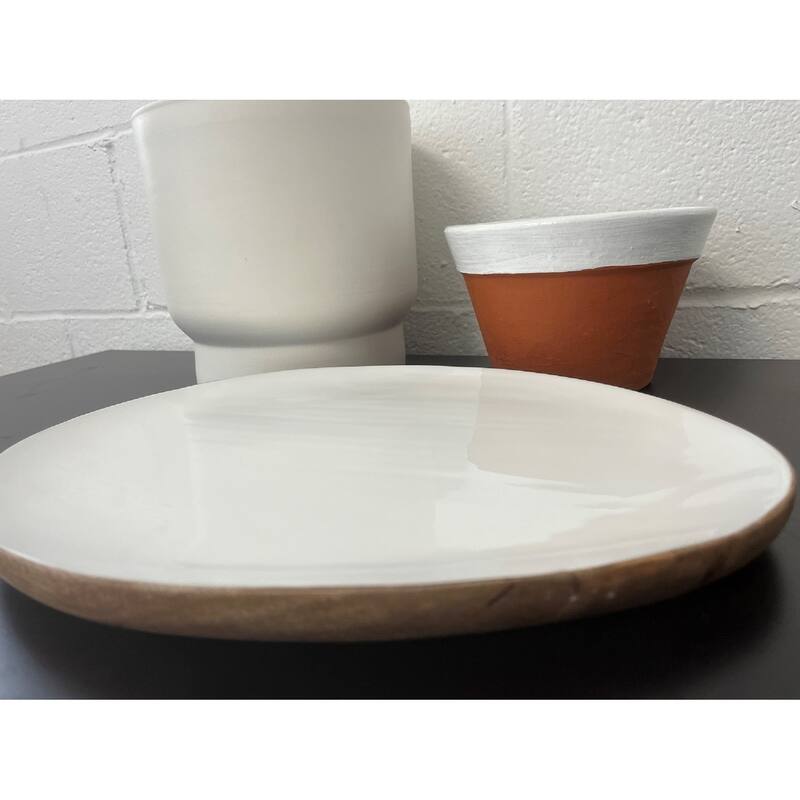 Lg Wooden Oval Platter White -ST - WHITE/NATURAL