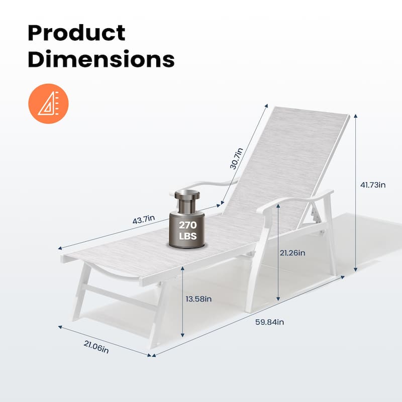 Pellebant 2PCS Patio Aluminum Adjustable Chaise Lounge Chair - N/A