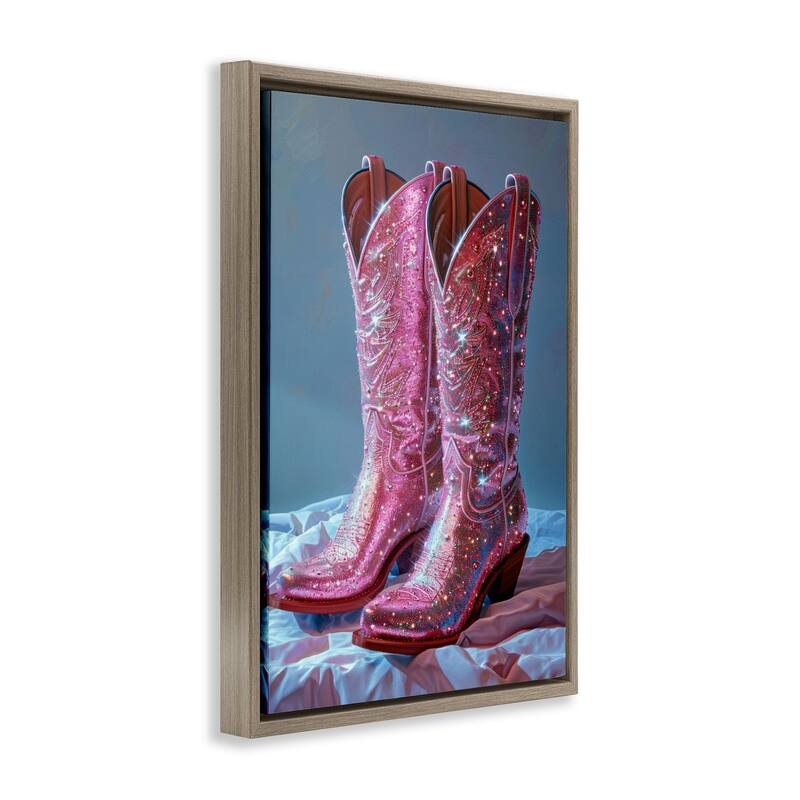Stupell Dazzling Pink Glam Cowgirl Boots Framed Floater Canvas Wall Art Design By LSR Creative Studio
