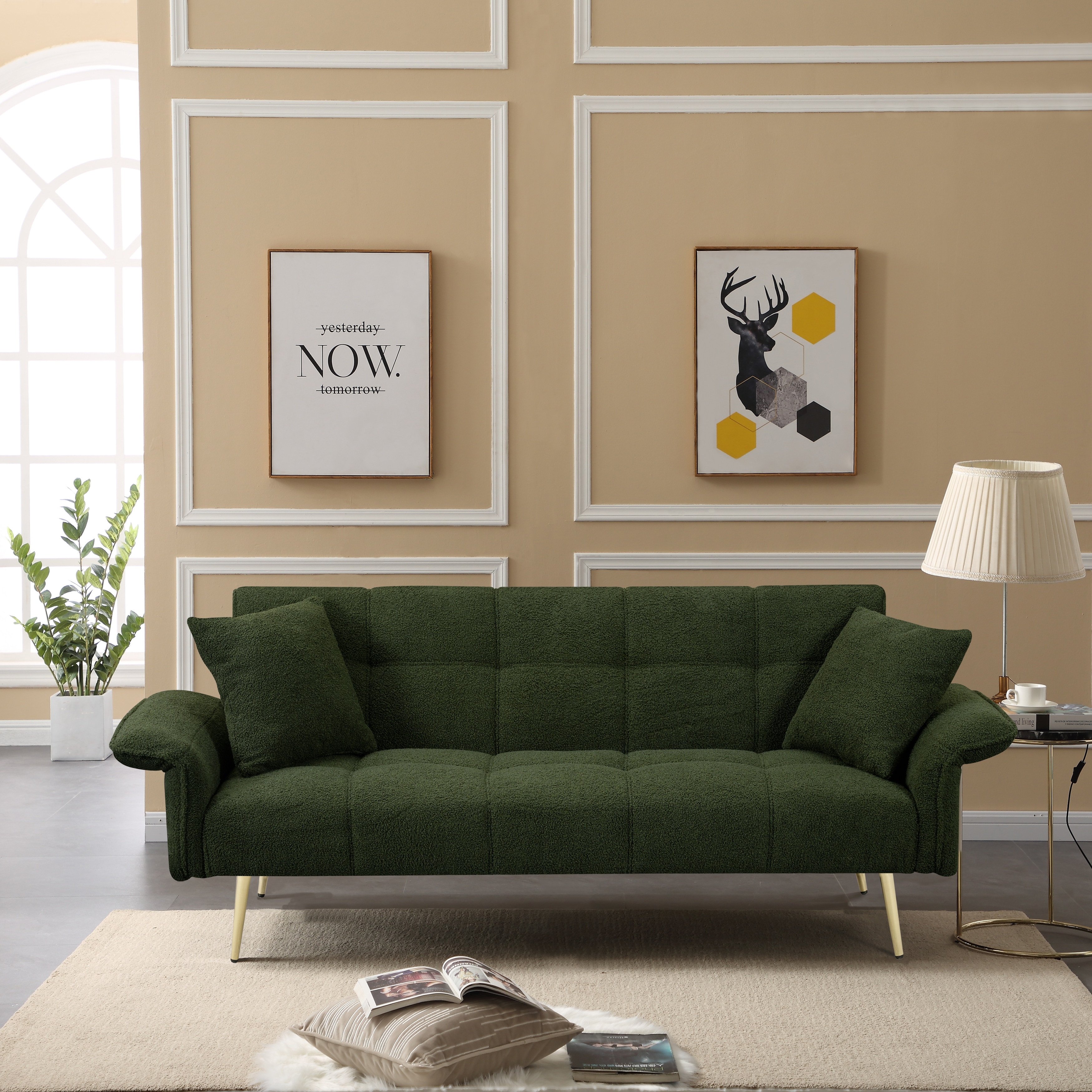 70.1 "futon sofa bed,convertible double sofa bed with folding armrests