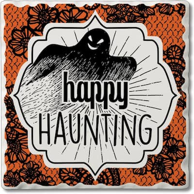 Happy Haunting 4 Pack Single Absorbent Stone Coaster with Protective Cork Backing Made in The USA 4" Square, Easily Wipes Clean