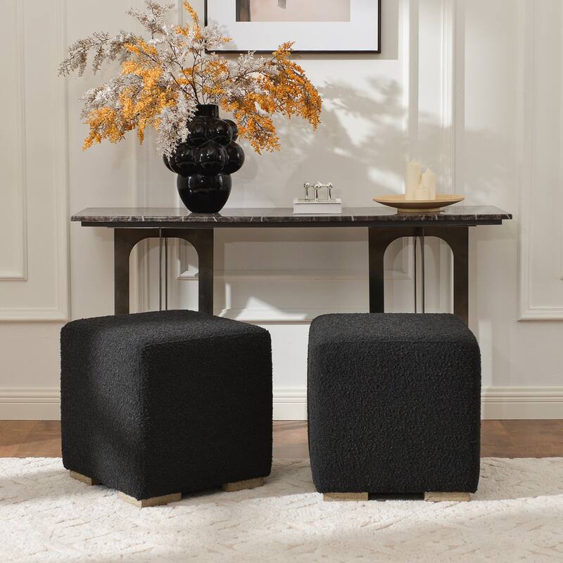 KINWELL 18.5" W Square Boucle Upholstered Ottoman Entryway Footstool