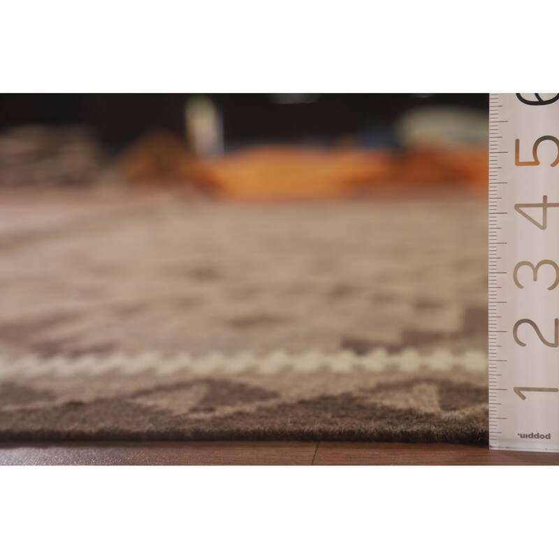 Hand Woven Oriental 100% Wool Carpet Southwestern Geometric Brown Kilim Area Rug - 9' 10'' X 6' 7''