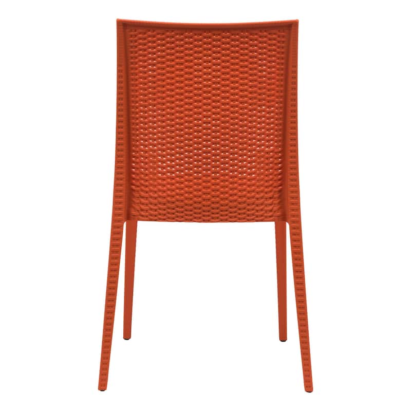 Outdoor Patio Dining Chairs, Set of 4 Stackable Polypropylene Chairs with Woven Design for Garden, Deck, or Pool