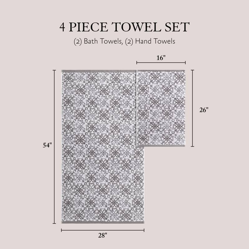 Jessica Simpson Aziza Collection Patterned Bath Towels, Set of 4