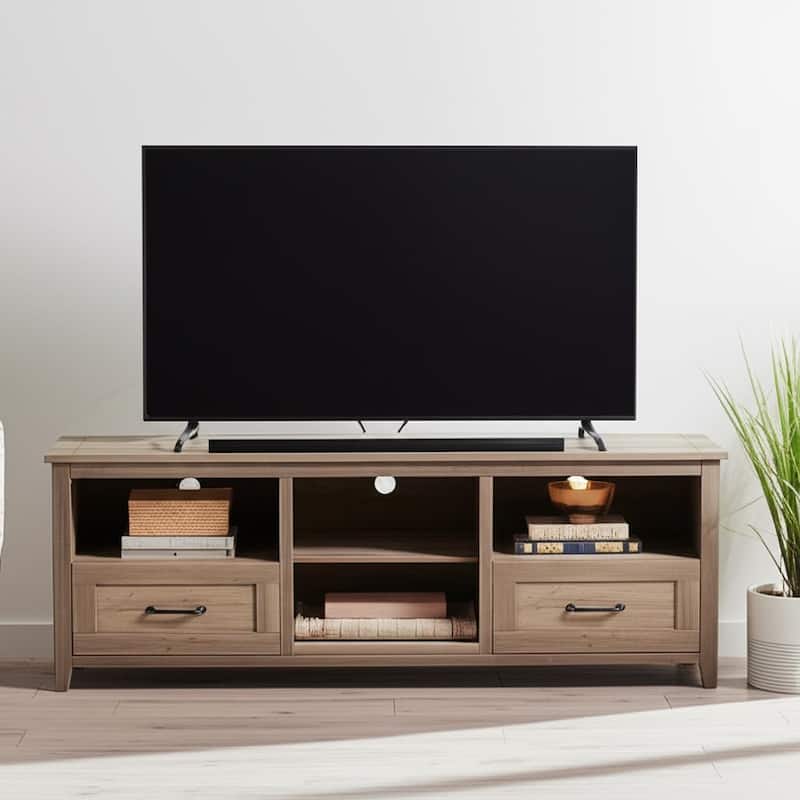 HomeRoots 70" Gray Wood Enclosed and Open Storage TV Stand - 70.08 in. x 24.8 in. x 15.35 in. - Gray - 70.08 in. x 24.8 in.  x 15.35 in.