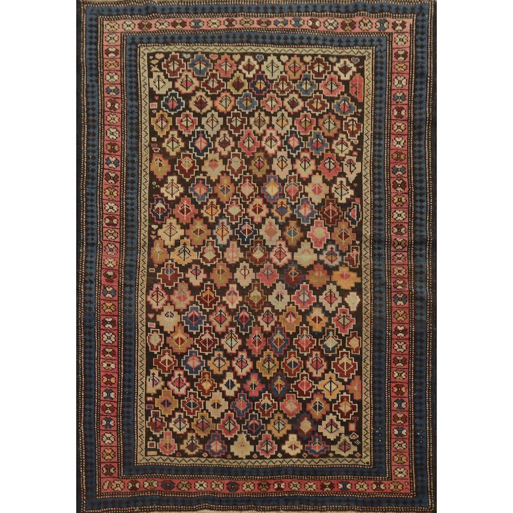 Hand Knotted Oriental 100% Wool Carpet Traditional Geometric Multi-Colored Kazak Area Rug - 5' 5'' X 3' 10''