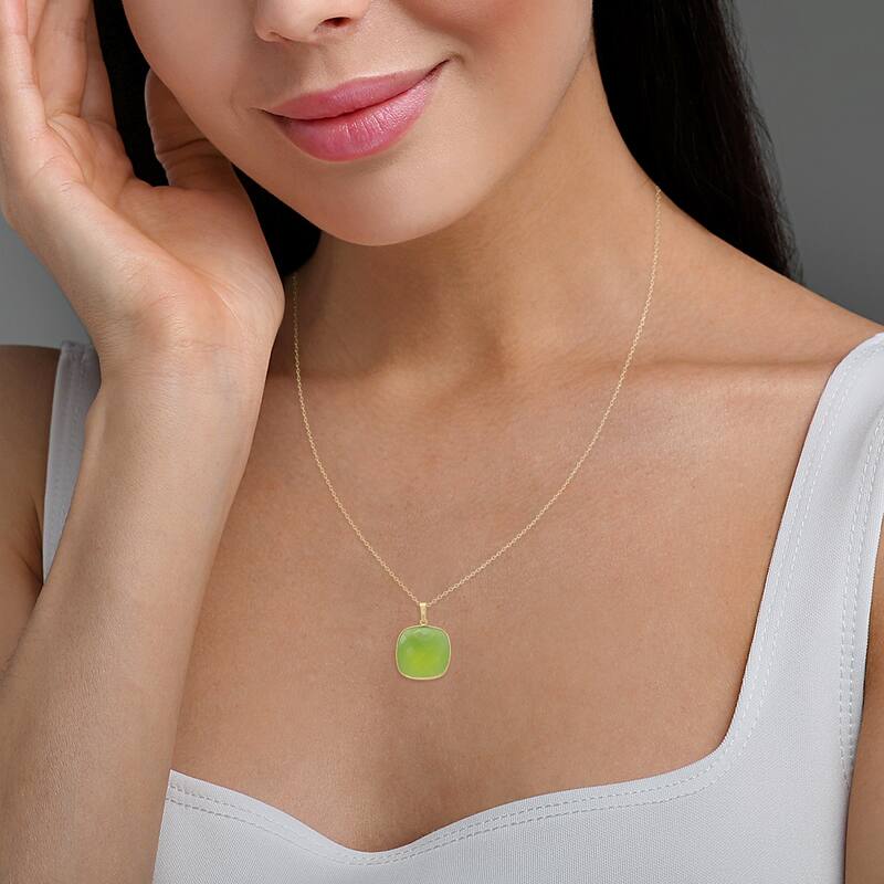Marquee Jewels Green Agatate Cushion Pendant in Plated Sterling Silver