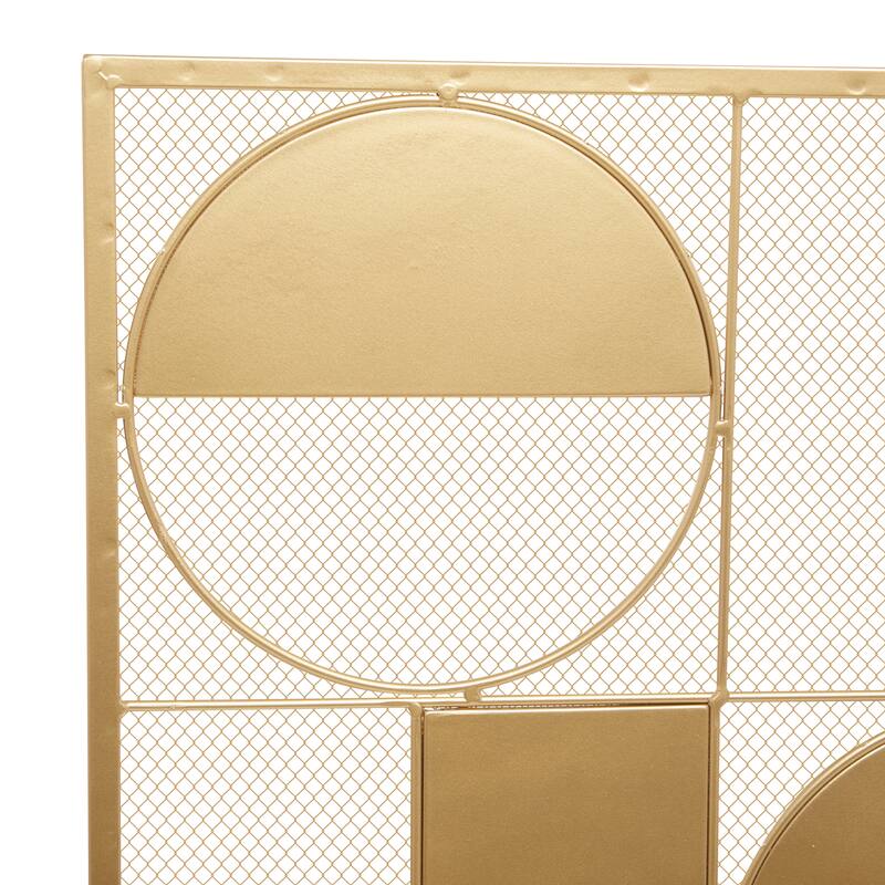 Gold Metal Cut-Out Single Panel Geometric Fireplace Screen with Mesh Netting