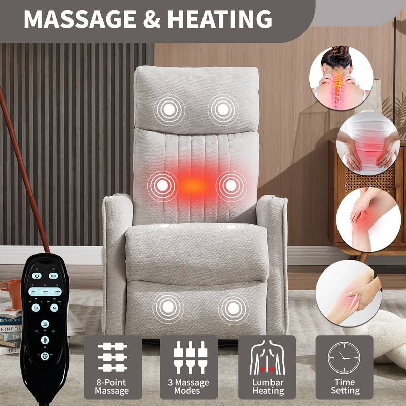 Fabric Recliner Chair with Massage Heat Rocker and 360 Degree Swivel