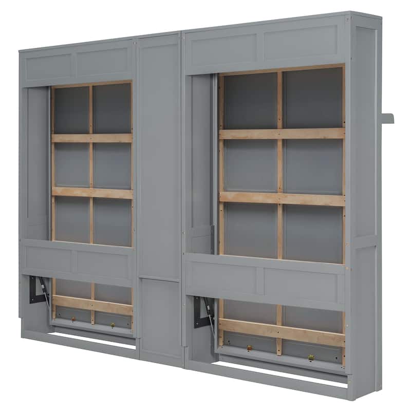 Roomfitters Twin Wall Murphy Bed System with Center Storage Shelves, Convertible Fold Down Sleeper Cabinet
